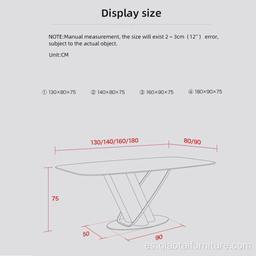 Mesa de comedor de lujo de acero inoxidable de diseño moderno